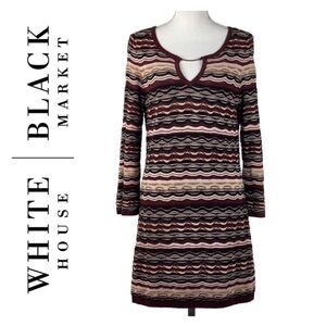 WHBM Burgundy Scalloped Striped Sweater Dress Sz S NWOT